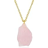 TGH Natural Raw Gemstone Pendant Necklace - Handmade Crystal Stone Jewelry for Women - 16+2 Inch Gold Plated Brass Chain - AAA Grade
