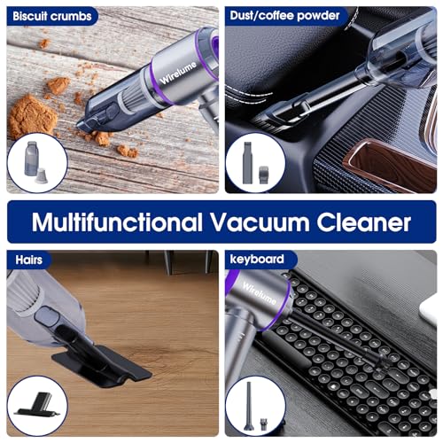 Wirelume Handheld Car Vacuum Cleaner Cordless Powerful 22000Pa Strong Cyclonic Suction Blowing Brushless Motor Mini Hand Held Portable Rechargeable Lightweight for Pet Hair Vehicle Home Office Purple