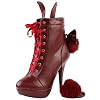 SHOW-STORY-Lolita-Style-Rabbit-Fur-Bow-Lace-Up-Stiletto-Platform-Ankle-Boot-BootieLF30311