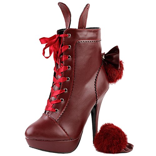 SHOW-STORY-Lolita-Style-Rabbit-Fur-Bow-Lace-Up-Stiletto-Platform-Ankle-Boot-BootieLF30311