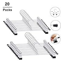 Aokilom Trousers Pants Hangers,20 Pack Strong Chrome Metal Clothes Coat Skirt Hangers with Adjustment Non-Slip Clips,Heavy Duty Durable Space Saving,Silver