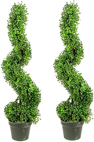 Admired By Nature 0 6m X 0 9m Aritificial Boxwood Leave Spiral Topiary Plant Tree In Plastic