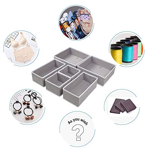 homyfort Cloth Dresser Drawer Organizers,Foldable Closet Storage Bins Cubes Dividers for Clothes,Underwear,Lingerie,Bras,Ties,Socks Set of 6 Light Grey