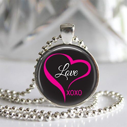 Love XOXO Silver Bezel Glass Tile Pendant Necklace, Valentine's Day Gift