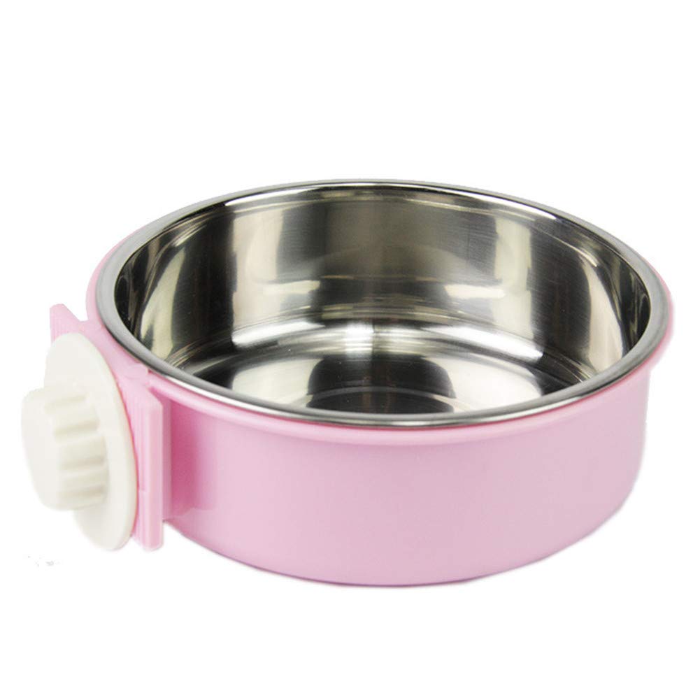 MayGreeny 2 in 1 Stainless Steel Pet Hanging Cage Dog Bowl Small Animal Food and Water Bowl (Pink)