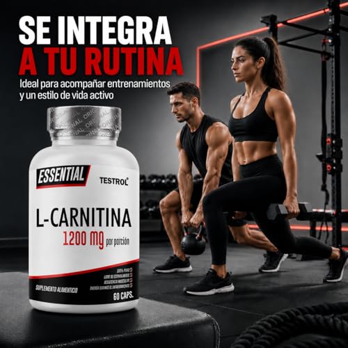 Carnitina Essential 1200mg por porción, L Carnitina Tartatro libre de Estimulantes para Hombre y Mujer, Calidad Premium | TSN Testrol L-Carnitina Essential 60 Cápsulas.