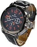 YouYouPifa Fashion Men's Business Quartz Black Band Watch Leather Strap Quartz Wrist Watch (Orange/Black Dial)