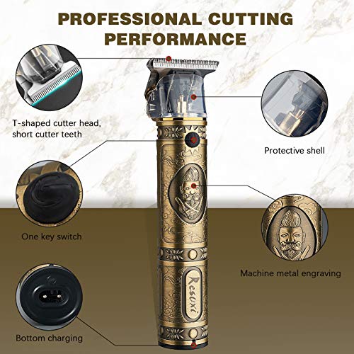 Electric Hair Clippers for Men, Professional Barber Haircut Kit Zero Gapped Beard Trimmer, Cordless Rechargeable T-Bladed Close Cutting Outliner Grooming Shaver Hair Clippers for Baldheaded