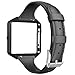 Wearlizer Compatible for with Fitbit Blaze Band Leather New Metal Frame Classic Genuine Leather Wristband Strap Accessory Fit bit Blaze Thin Sleam Leather Black