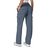 QINSEN Womens Medium Waist Baggy Elastic Waist Sweatpants Casual Fleece Long Pants with Pockets