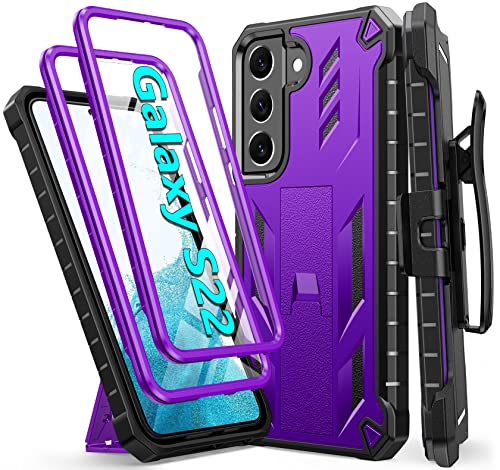FNTCASE for Samsung Galaxy S22 Case: Military Grade Protection Rugged Anti-Drop Case with Belt-Clip Holster & Kickstand - Full Shockproof Sturdy Durable Bumper Textured Cellphone Protective Cover