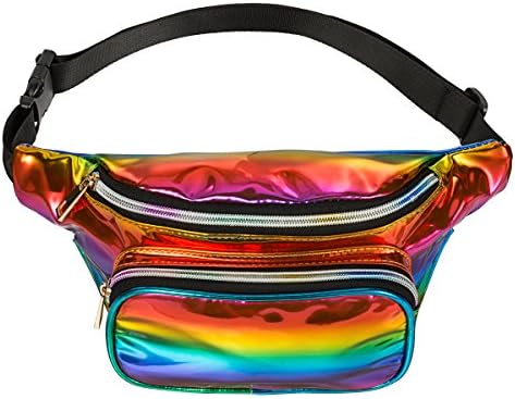 FZGJ Fanny Pack-PU Waterproof Rave Festival Hologram Travel Waist Bag (Rainbow-02)