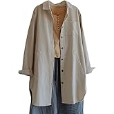 Minibee Women's Corduroy Shirt Coats Long Sleeve Button Down Blouses Tops with Pockets