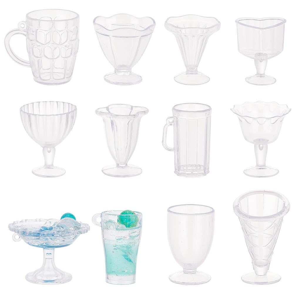 OLYCRAFT 24PCS Mini Cups Keychain Kit Epoxy Resin Casting Kit Dollhouse Miniature Pendant Charms with Keychain Rings Tassels Screw Eye Pins for Key Chian DIY and Earring Making