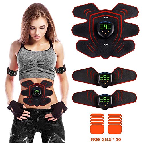 ABS Stimulator Muscle Toner Rechargeable, EMS Abdomen Muscle Trainer with 6 Modes 10 Levels, Muscle Toner Toning Belt for Men Women, Free 10pcs Gel Pads Included