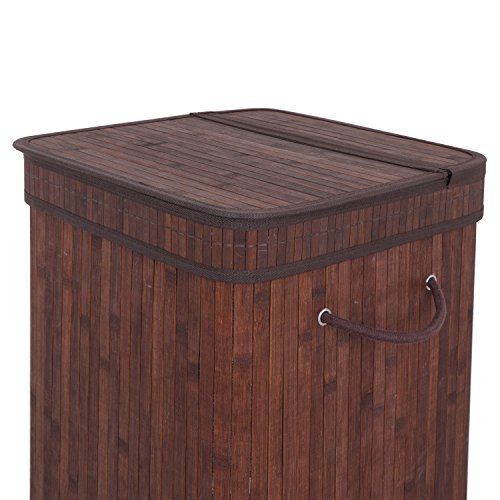 Allblessings Foldable Bamboo Hamper Laundry Basket Washing Cloth Bag Lid Brown For Storage - Thumbnail 7