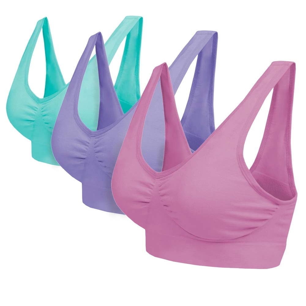Blu Apparel Multipack Seamless Comfort Bras Sleep Bras Sizes 8-24 Not Padded Wireless (UK, Alpha, L, Regular, Regular, Aqua/Pink/Lilac 3 Pack)
