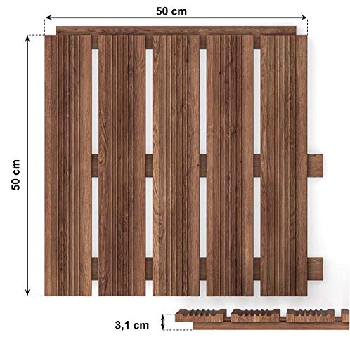 Floranica Holzterrassenplatten 1m2 (4 Stück 50x50 cm) Imprägniertes Lärchenholz Braun Boden für die Sauna Terrasse oder… – Bild 3