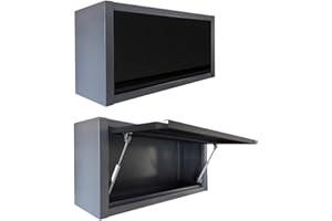 JZD Small Metal Wall Mounted Storage Garage Cabinet with Flip Up Door, Black & Grey