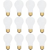 12 Pack 60 Watt A19 E26 Medium Base 130 Volt Incandescent Light Bulbs, Standard Household Bulbs for Ceiling Fan, Bedroom, Liv