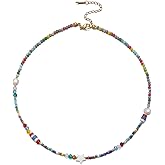 Turquoise Choker Necklace for Women, Western Crystal Bead & Pearl Necklace with Adjustable Chain Natural Stone Energy Jewelry, Boho Beaded Choker for Gifts