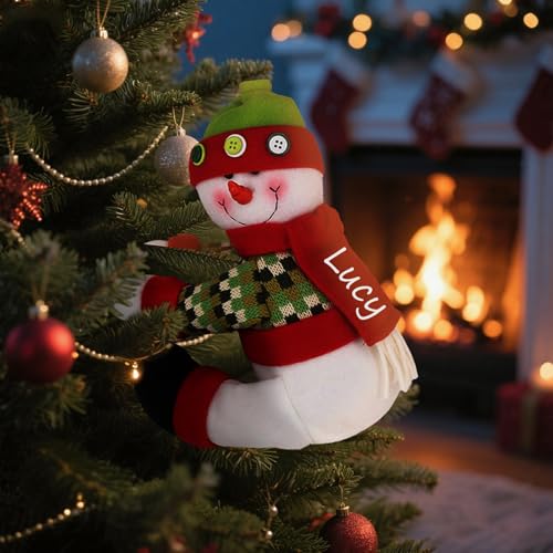 Personalized Snowman Christmas Tree Topper Decoration, Custom Christmas Tree Topper Snowman Hugger Tree Topper Ornament for Christmas Winter Holiday Home Decorations