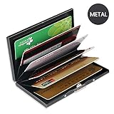 RFID Credit Card Holder for Women or Men, Slim RFID Blocking Credit Card Wallets, Stainless Steel Credit Card Protector for Holding Debit Cards and ID Cards (Black)