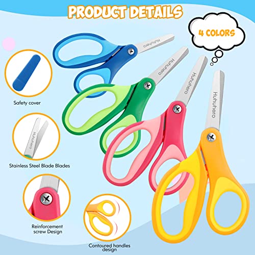 Huhuhero Kids Scissors, 5'' Small Safety Scissors Bulk Blunt Tip Toddler Scissors, Soft Grip Kid