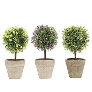 MyGift Mini Tabletop Faux Potted Artificial Topiary Plants in Ceramic Pots, Set of 3