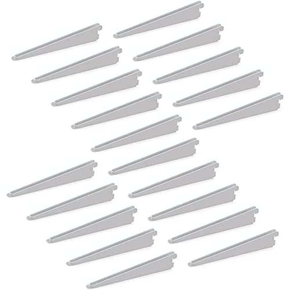 Emuca - Shelf Brackets for Twin Slot Wall Rail (Grid Dimension: 32mm (1,25 inch)), White, 170mm (6,7 inch), Set of 20 Pieces