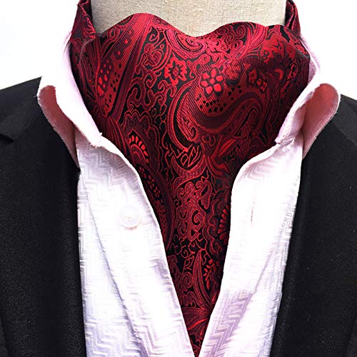 MENDENG Mens Blue Red Grey Paisley Jacquard Woven 100 percent Silk Cravat Necktie Ascot,Red,One Size