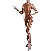 Xinxin Woman's Shimmery High Neck Long Sleeve Footless Zipper Bodysuit Catsuit Unitard Zentai Costume