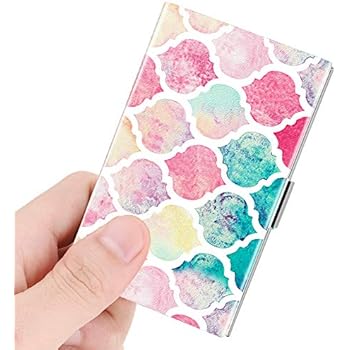 Business Card Holder, Fintie Premium Vegan Leather Coated Stainless Steel Professional Slim Name Card Case Organizer for Men & Women, Moroccan Love