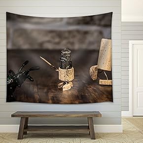 Concept Bravery Knight with Spider, Wine Cork Figures - Fabric Wall Tapestry Home Decor - 51x60 inches