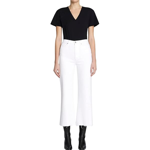 Pantalon Capri Femme En Jean Blanc - Jambes Larges - Taille 6 (Chaps) - Très Bon état Occasion