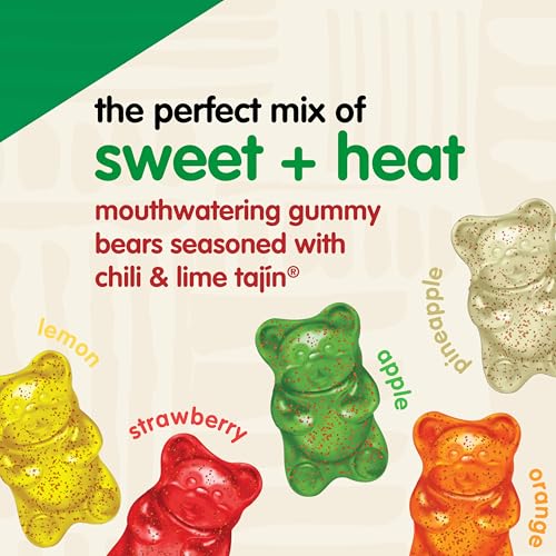 SNAK CLUB TAJIN GUMMY BEARS, ASSORTED FRUIT CANDY GUMMIES WITH CHILI AND LIME SEASONING, MILD, GLUTEN-FREE AND VEGAN SNACKS, 9 OZ RESEALABLE BAG