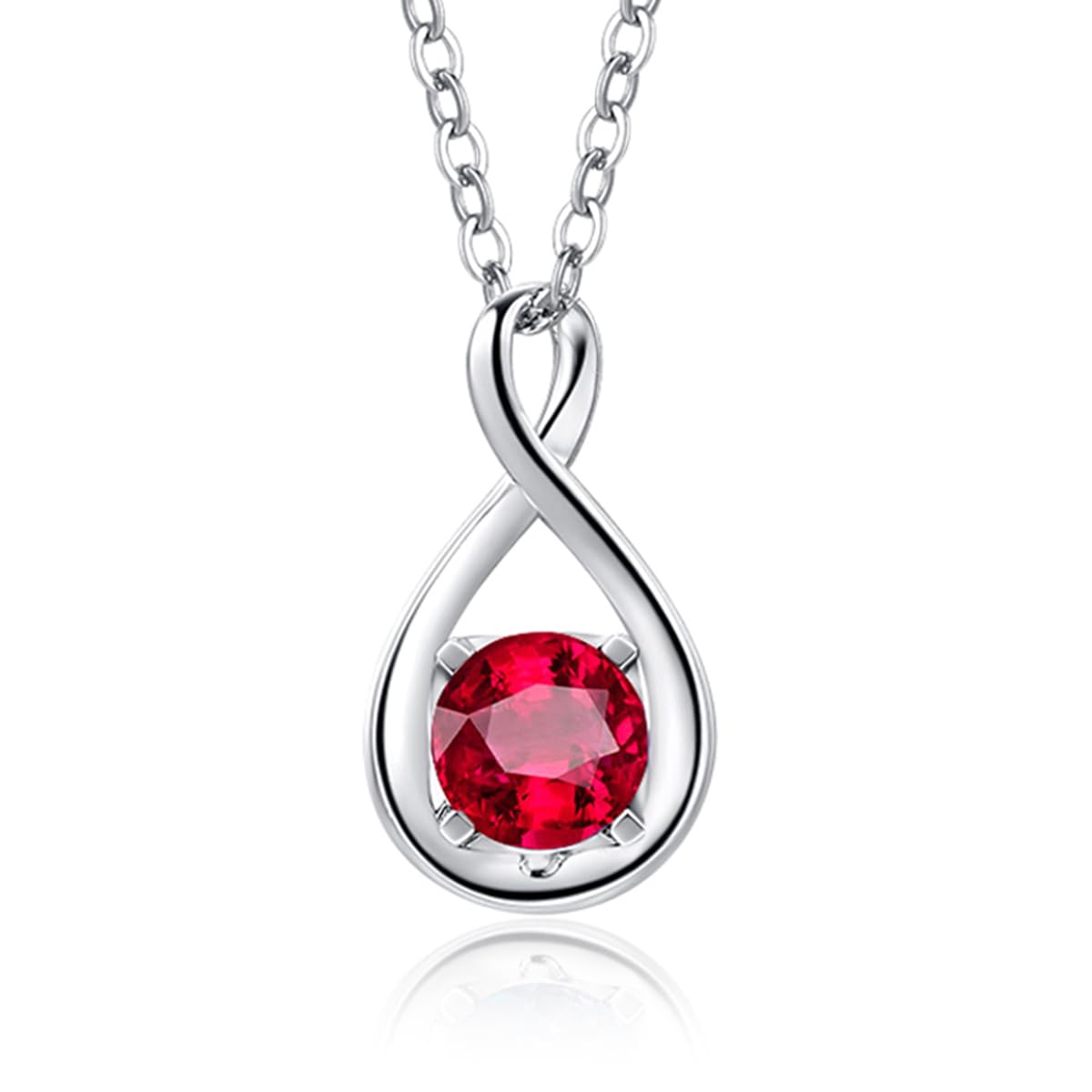 FANCIME 14K Solid White Gold Ruby Necklace July Birthstone Necklace, Gemstone Infinity Pendant with 925 Sterling Silver Chain, Christmas Anniversary Birthday Fine Jewellery Gift for Women Her Mom
