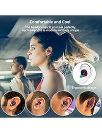 True Auriculares inalámbricos, TWS Auriculares Bluetooth para Hombres y Mujeres, Bluetooth 5.0 Auriculares con Sonido 3D Claro, Parche Superrápido, Tiempo de Reproducción 24 horas, Diseño Cómodo, Micrófono Integrado   Con Caja de Carga, Rojo llama