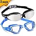 EVERSPORT Swim Goggles 2 Pack, Blue& Pro Mirrored Black, Swimming Glasses for Adult Men Women Youth Kids Child, Anti-Fog, UV Protection, Shatter-proof, Watertight