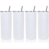 MAIKESUB Sublimation Tumbler 20oz Skinny Straight, 4 Pack White Triple-Wall Vacuum Insulated Tumblers for Heat Press Printing