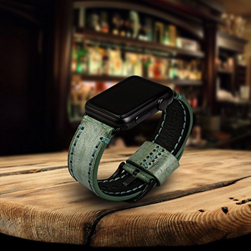 MAIKES Bridle Leather Watch Band Replacement for Apple Watch 44mm 40mm 42mm 38mm Series 4 3 2 1 iWatch Watchbands Compatible with Apple Watch Strap (38mm, Green+Black Buckle) - Thumbnail 7