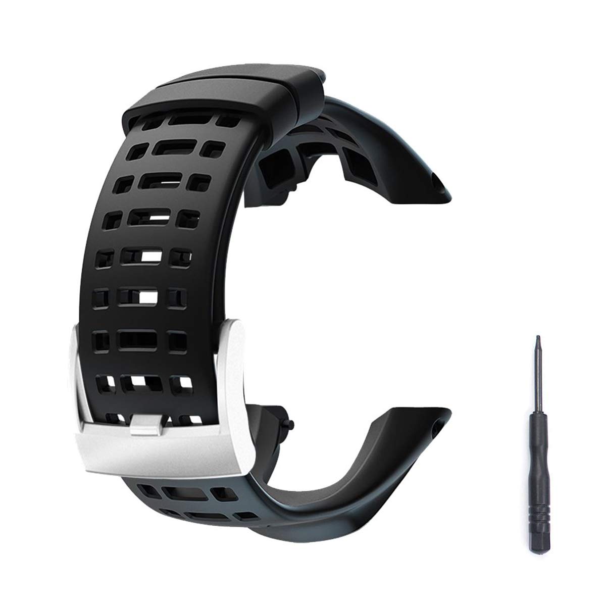 JTMM New Flexible Rubber Watch Replacement, Soft Black Replacement Strap for Suunto Ambit 1/2/2S/2R/3 Sport/3 Run/3 PEAK - Premium Waterproof Watch Band 24mm - Screwdriver Included Black
