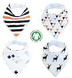 Baby Bandana Drool Bibs Organic 4 Pack for Boys and Girls with Snaps, Absorbent Soft Cotton for Teething Feeding Baby Shower Gift Burp Cloth (Black Grey Orange Stripe Unisex) From Lil Dandelion