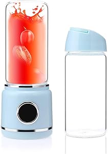 Blender Smoothie Maker, USB Rechargeable Juicer Portable Blender Mini Fruit Juicer for Home Kitchen Travel Office Outdoor 450Ml, High Borosilicate Glass, BPA Free,Blue