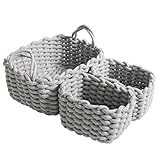 CutieUnion Cotton Woven Storage Baskets with Dual Rope Handles for Toy Storage Durable Nursery Bins(3 Pack,Grey)