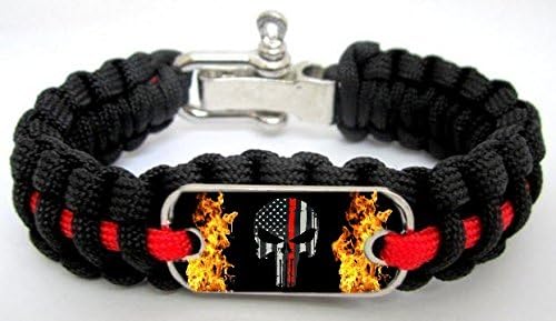 Power Energy Sports Firefighter Fireman Thin Red Line Punisher Flag Flames Paracord Survival Bracelet