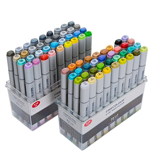 Finecolour Studio Double Ended Art Markers for Illustrations and Art Projects, 72 Colors Basic Set