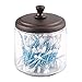 iDesign York Bathroom Vanity Glass Apothecary Jar for Cotton Balls, Swabs, Cosmetic Pads - Short, Clear/Bronze