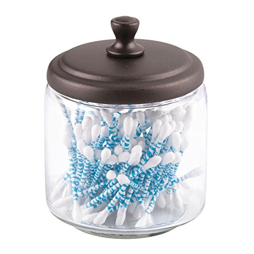 InterDesign York Bathroom Vanity Glass Apothecary Jar for Cotton Balls