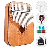 Vangoa 17 keys Kalimba Thumb Piano kit, Rounded Edges Electric Kalimba, Portable Mahogany Wood with Tuning Hammer, Carry Bag, pickup and key stickers